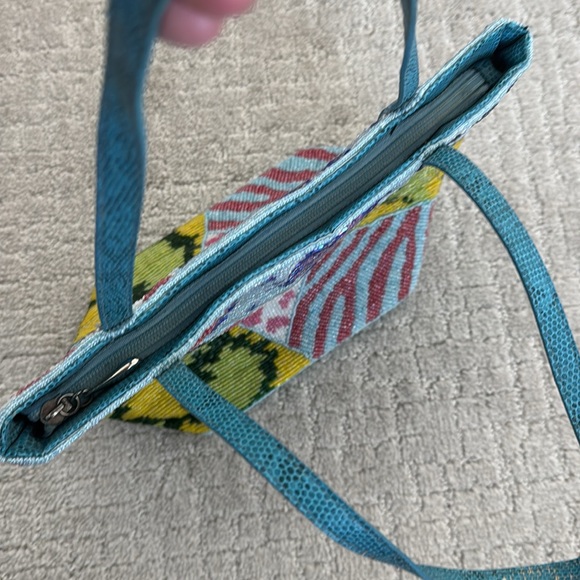 Fully beaded multicolor patchwork mini tote bag pattern zip top European - Picture 5 of 12